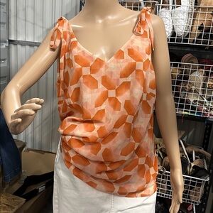 CAbi Orange Geometric Blouse